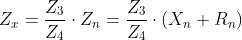 Formel: Z_x = \frac{Z_3}{Z_4} \cdot Z_n = \frac{Z_3}{Z_4} \cdot \left(X_n +R_n\right)
